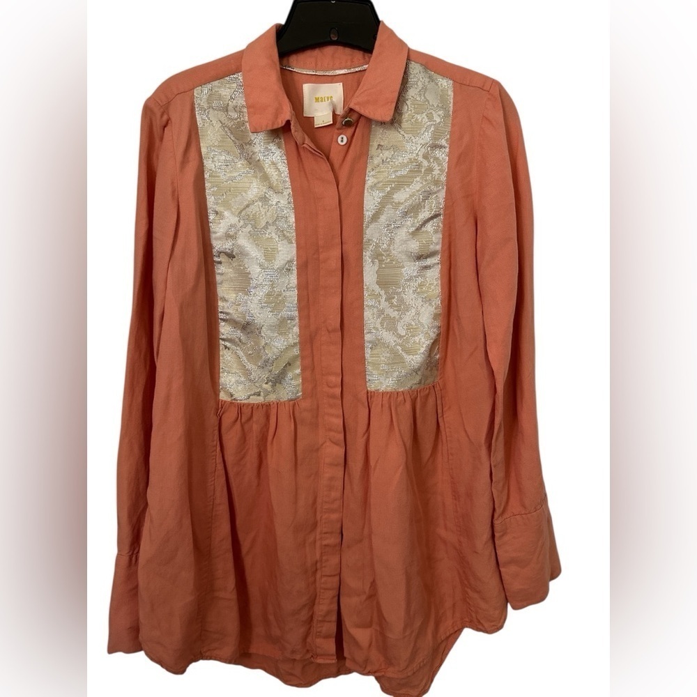Maeve Coral and Cream Blouse with Lace Panels